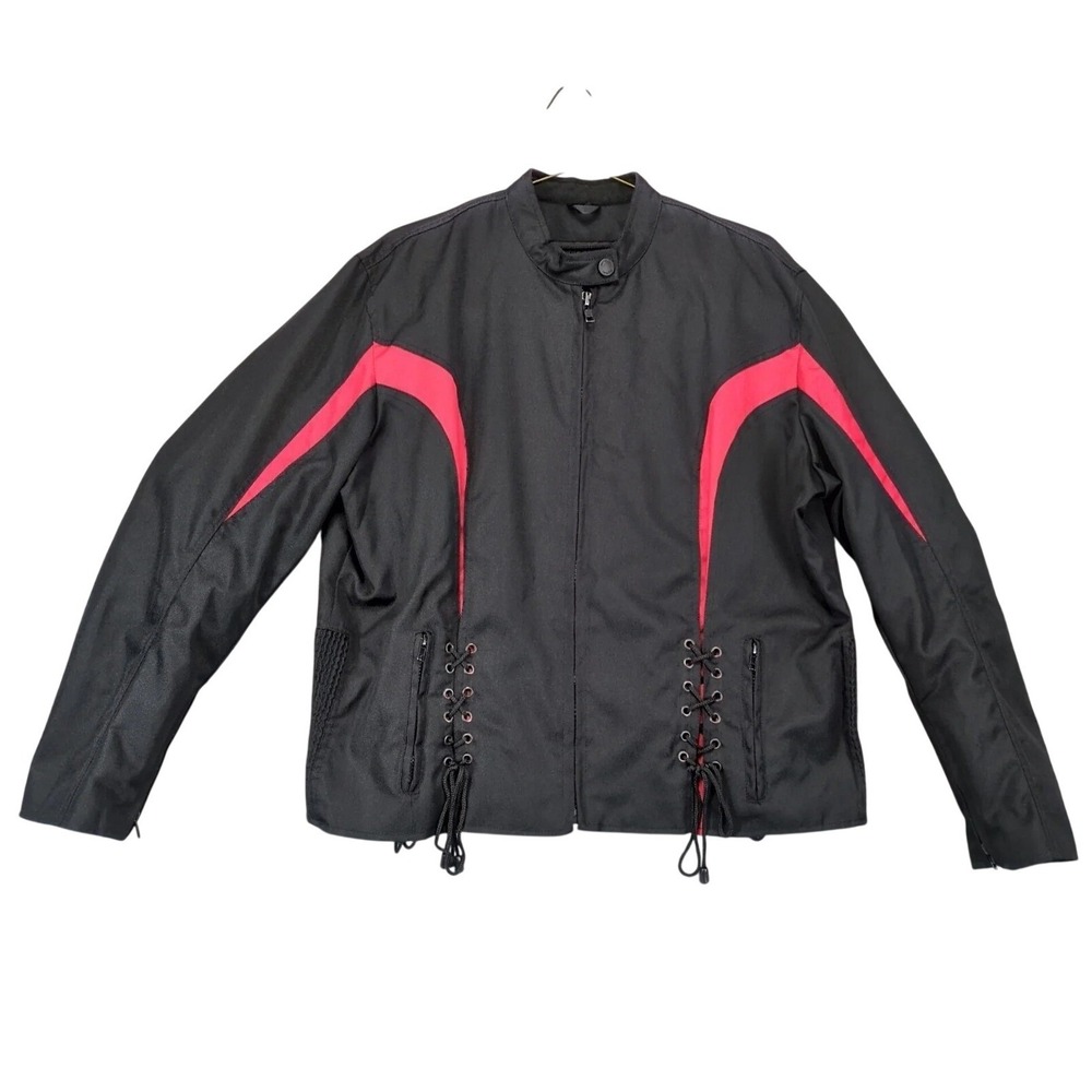 Daniel Donovan Black Red Motorcycle Jacket Mens L Cordura Lace Up Motocross Y2K